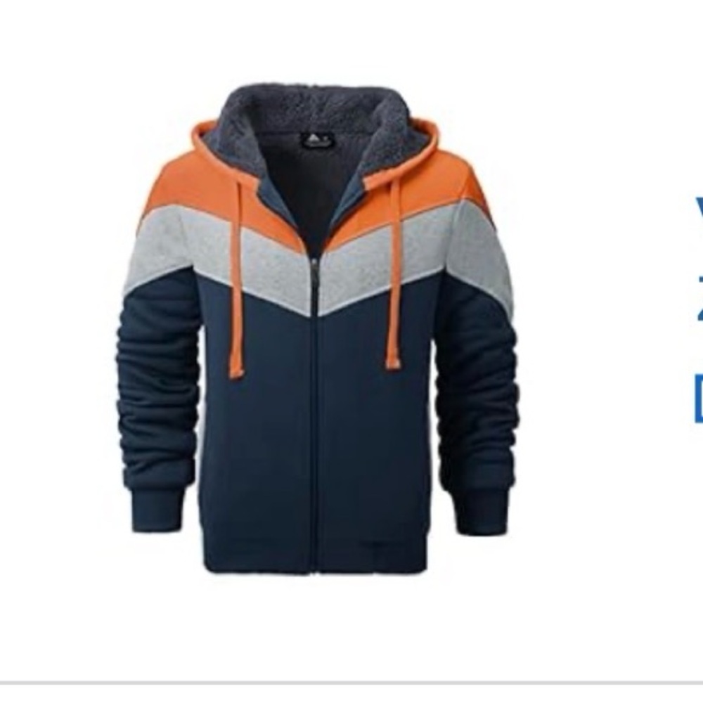 Fuzzy lined Colorblock Hoodie with Orange and Gray Accents warm